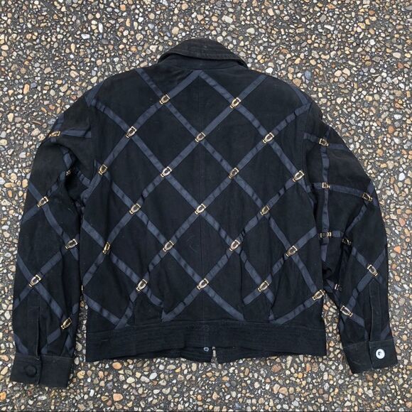 Vintage 1990s Gold Horsebit leather bomber jacket sz S - Picture 3 of 4